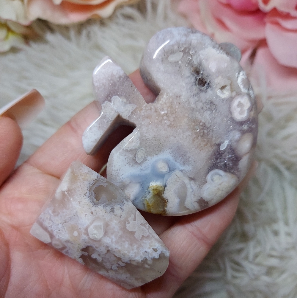 Pink Amethyst Flower Agate Apple Carving Bundle